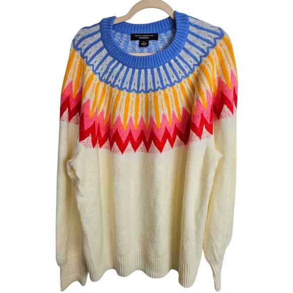 French Connection Womens Wool Blend Nordic Sweater XL Fair Isle Cozy Cobincore - Picture 2 of 9